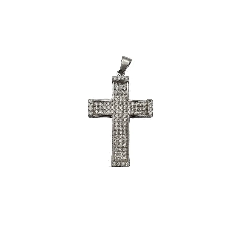 rose gold anklet chain Iced-Out Box Cross Pendant (Silver)