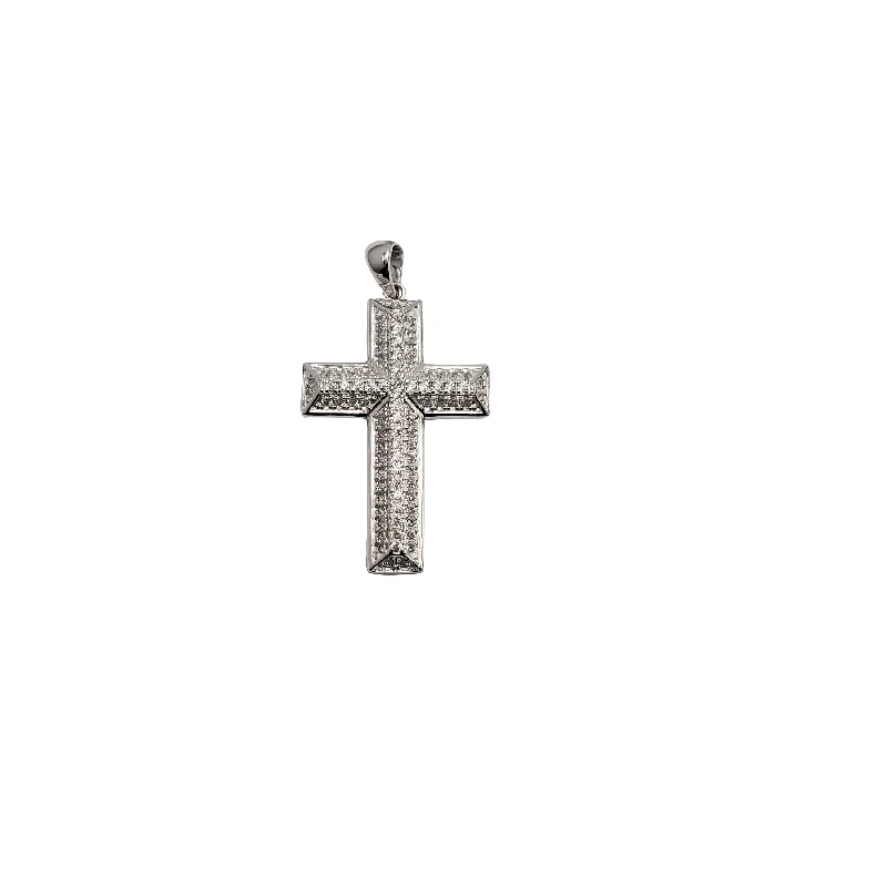 delicate gold band ring Iced-Out Cross Pendant (Silver)