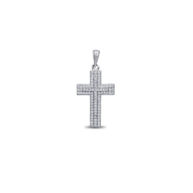 minimalist cubic zirconia earrings Iced-Out Cross Pendant (Silver)