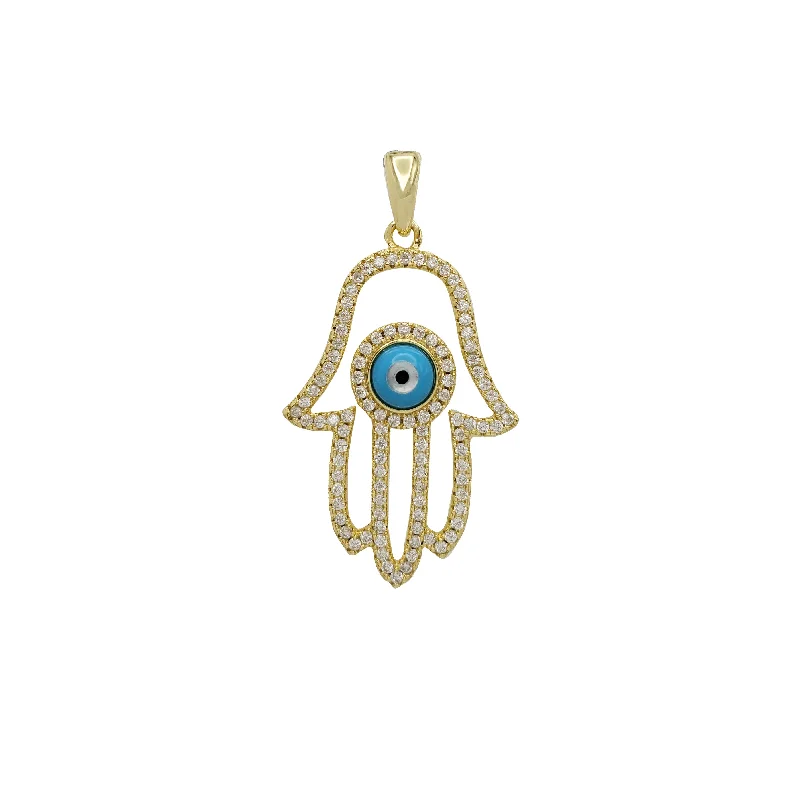 minimalist gold square earrings Iced-Out Hamsa Hand Pendant (Silver)