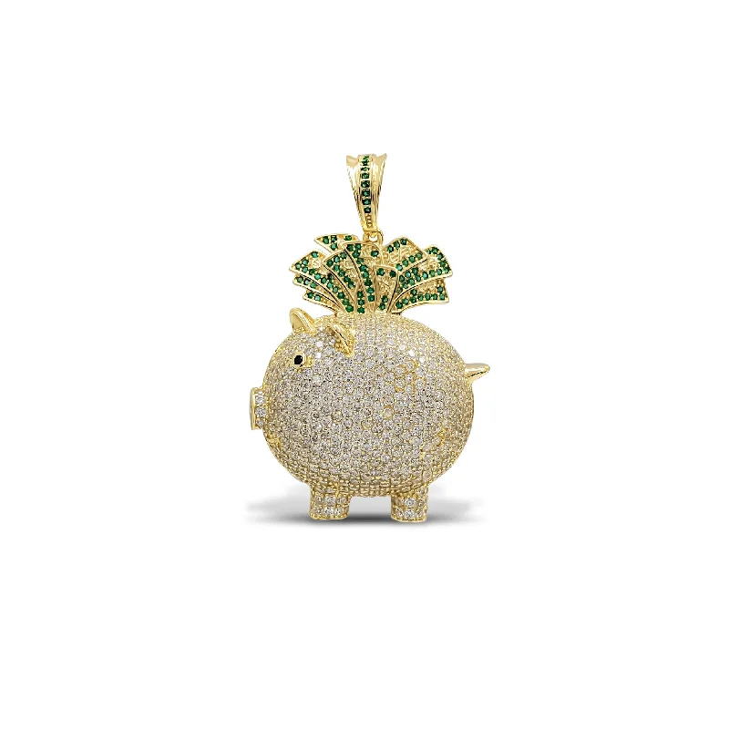 gemstone cluster earrings silver Iced-Out Piggy Bank Pendant (Silver)
