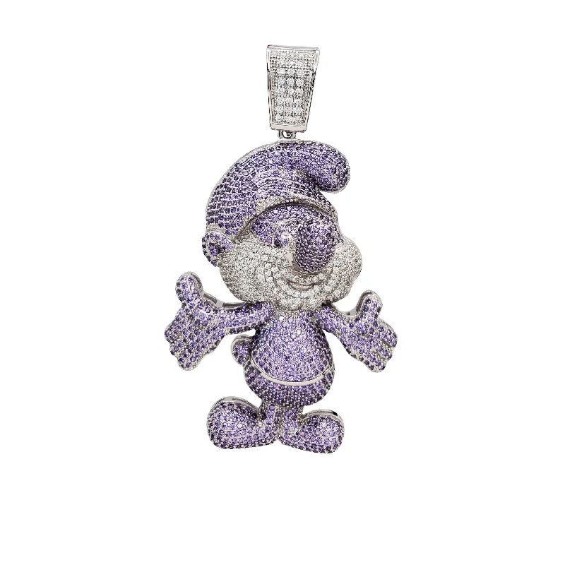 personalized couples necklace gold Iced-Out Purple Papa Smurf Pendant (Silver)