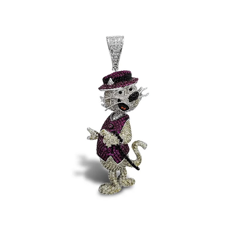 wedding anniversary diamond ring Iced-Out Top Cat Pendant (Silver)