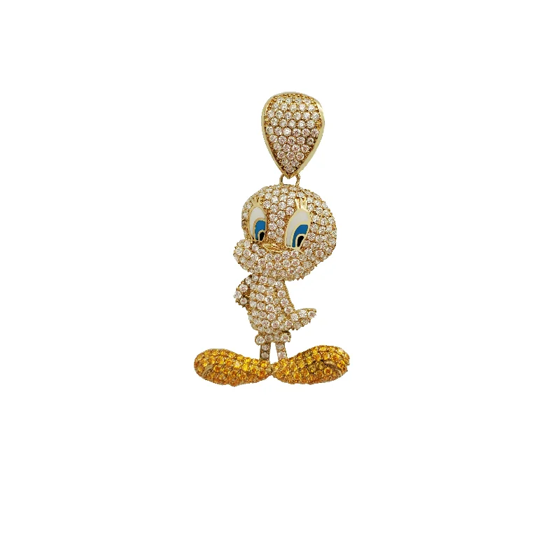 classic gold cuff bracelet Iced-Out Tweety Character Pendant (14K)