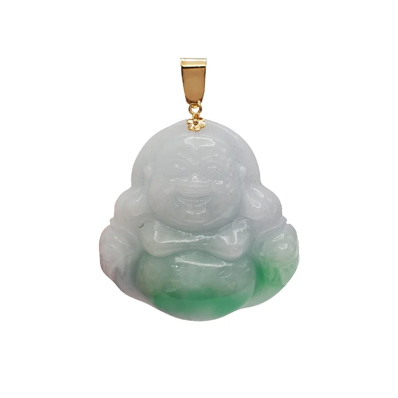 minimalist black pearl necklace Jade Laughing Buddha Pendant (14K)