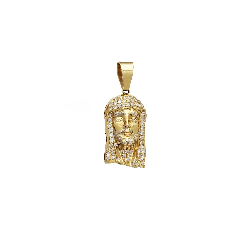 gold bar earrings minimalist Jesus Head Mesh-Back Pendant (14K)