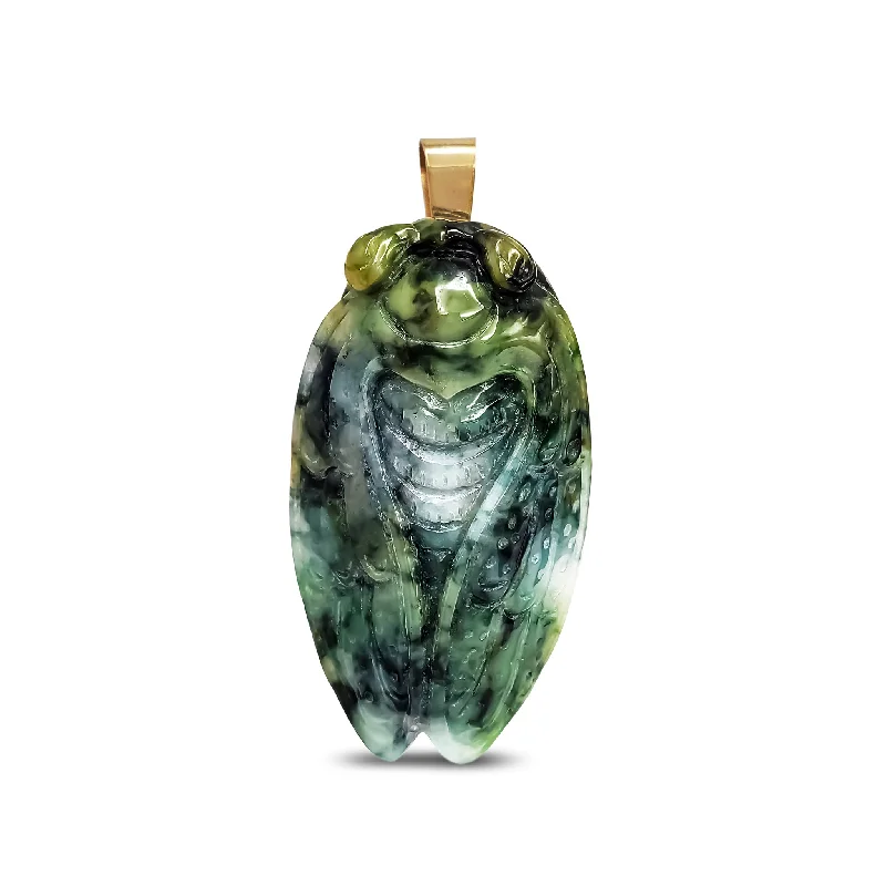 white topaz stacking rings Marbled Green Jade Cicada Pendant (14K)