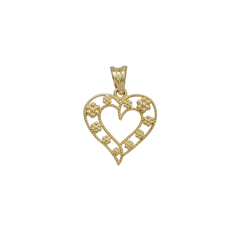 custom gold name necklace Milgrain Honeycomb Outlined Heart Pendant (14K)