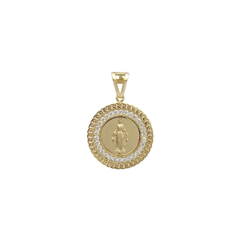 star-shaped cartilage stud earrings Miraculous Miami Cuban Link Framed CZ Round Pendant (14K)