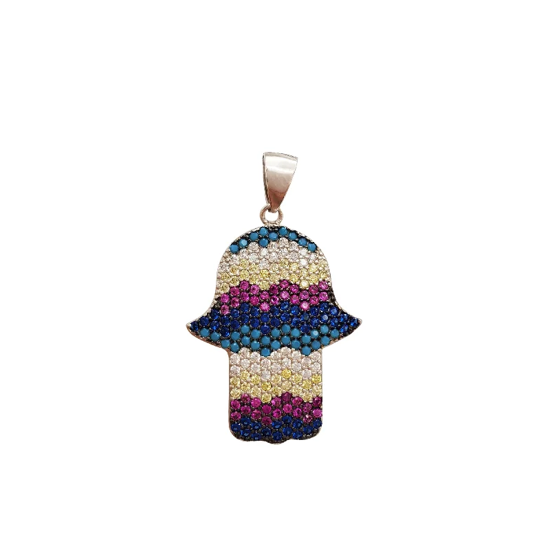 modern baguette diamond ring Multi-Color Hamsa Pendant (Silver)
