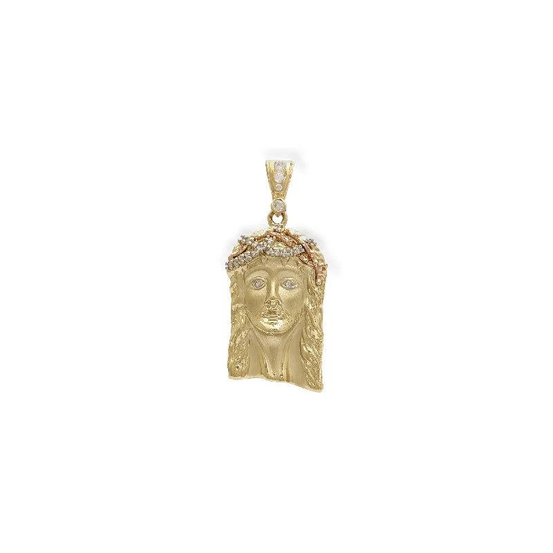 braided gold chain bracelet Multi-Texture Tricolor Jesus Christ Head Pendant (14K)