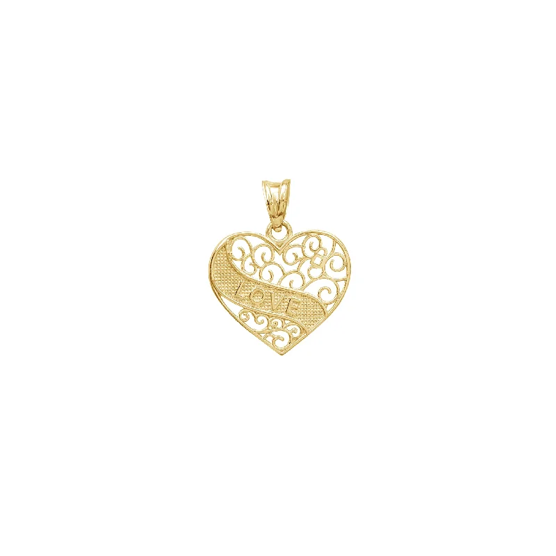men’s silver ring with onyx Outline Filigree Regal Love Heart Pendant (14K)
