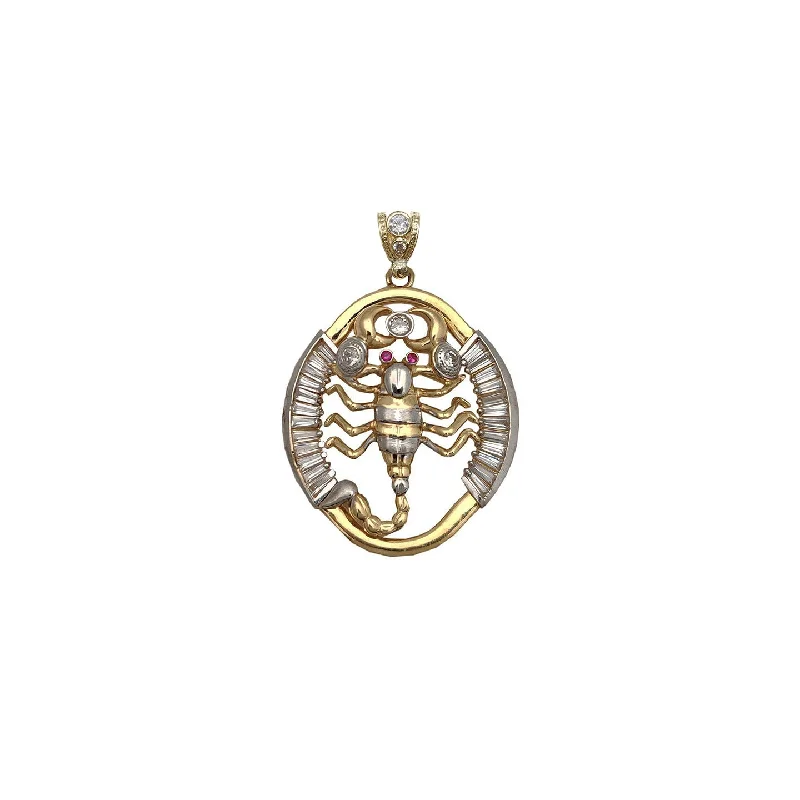 boho beaded statement necklace Two-Tone Oval Channeled Ice Setting Frame Scorpion Pendant (14K)