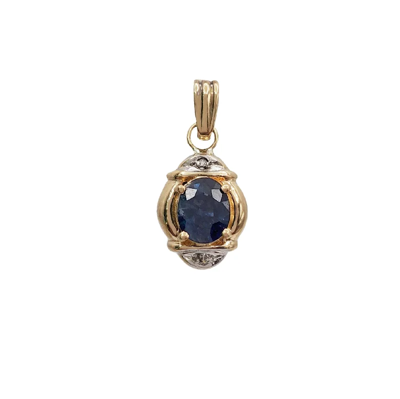 emerald-cut aquamarine necklace Oval Shape Blue Sapphire Pendant (14K)