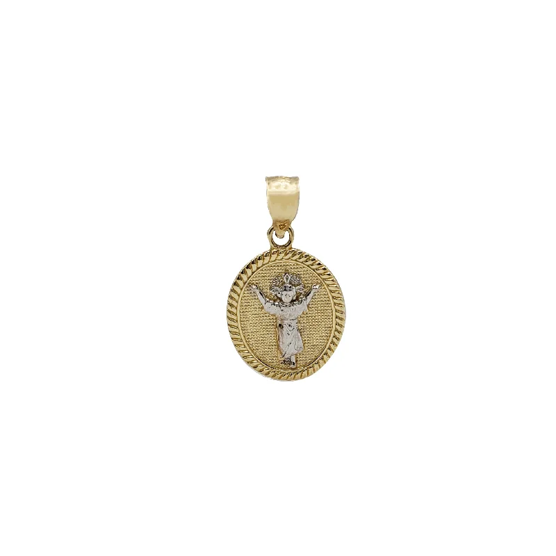 white gold necklace simple Divine Child Two-Tone Oval Medallion Pendant (14K)