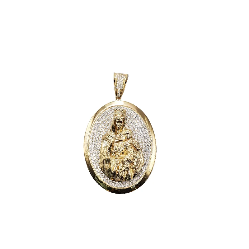 vintage flower brooch pin Oval Shape Virgin Mary Pendant (14K)
