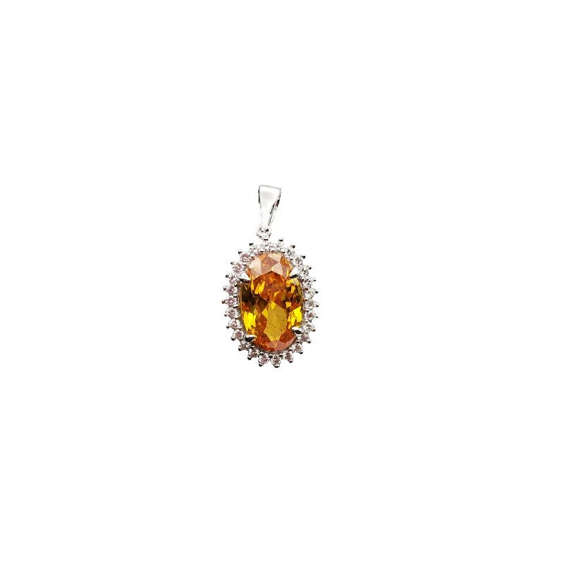 ethical lab-grown diamond ring Oval Shape Yellow Stone CZ Pendant (Silver)
