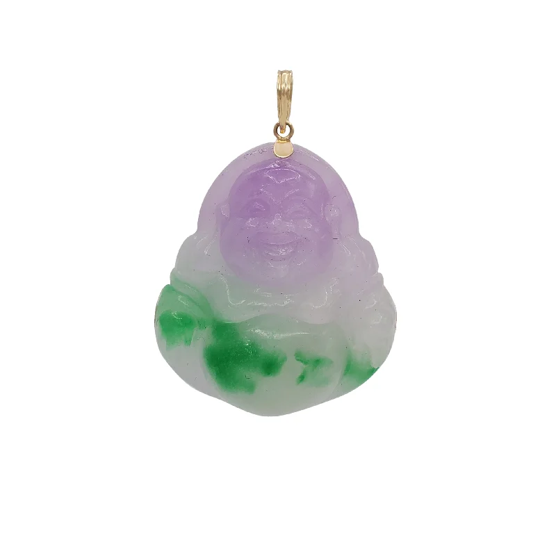 minimal gold ring stack Purple-Green Laughing Buddha Jade Pendant (14K)