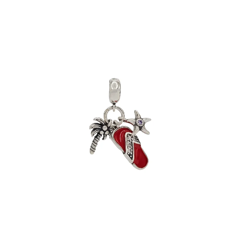 bold gothic skull necklace Red Enamel Beach Charm for Bracelet (Silver)