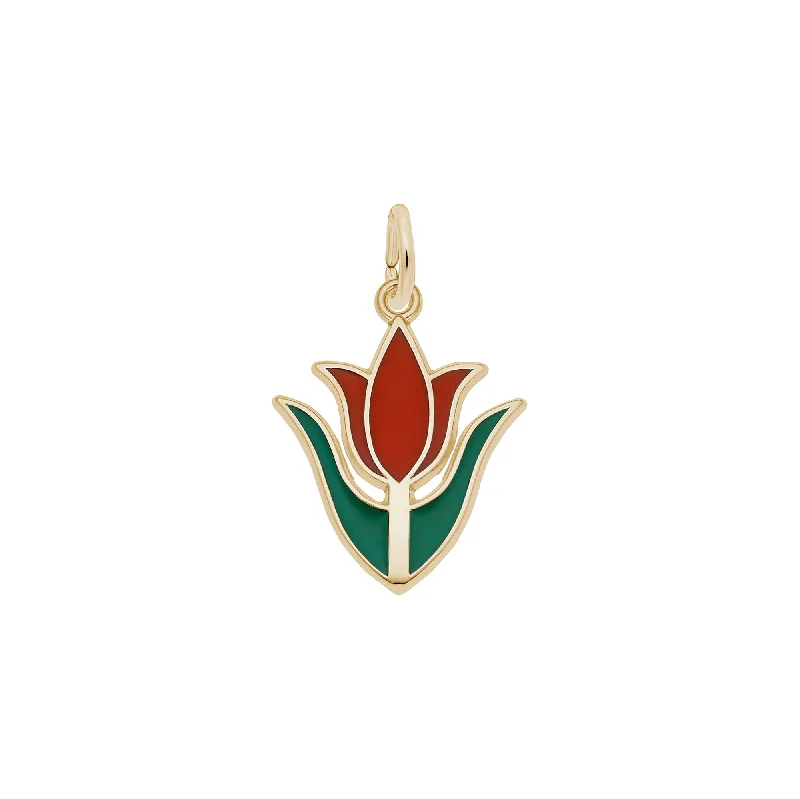 gold initial bracelet personalized Red Tulip Flower Enamel Pendant