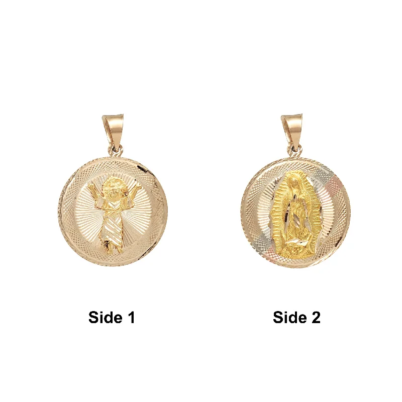 vintage art deco engagement ring Reversible Divine Child & Virgin Mary Circle Medallion Pendant (14K)
