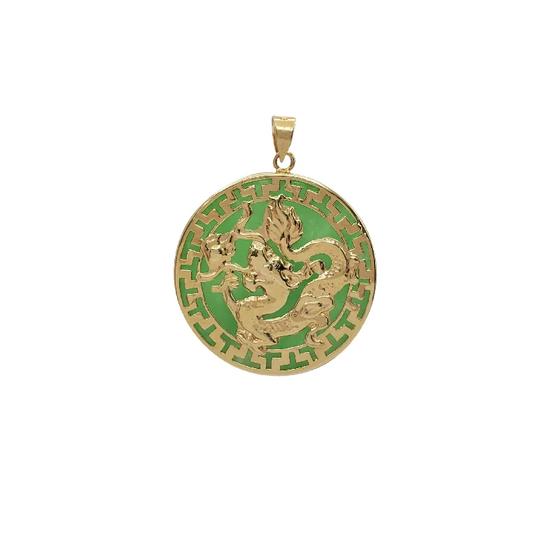 modern infinity signet ring Round Greek Key Dragon Jade Pendant (14K)
