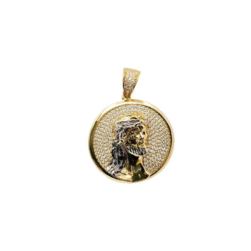 diamond halo engagement ring Round Shape Jesus Head Pendant (14K)