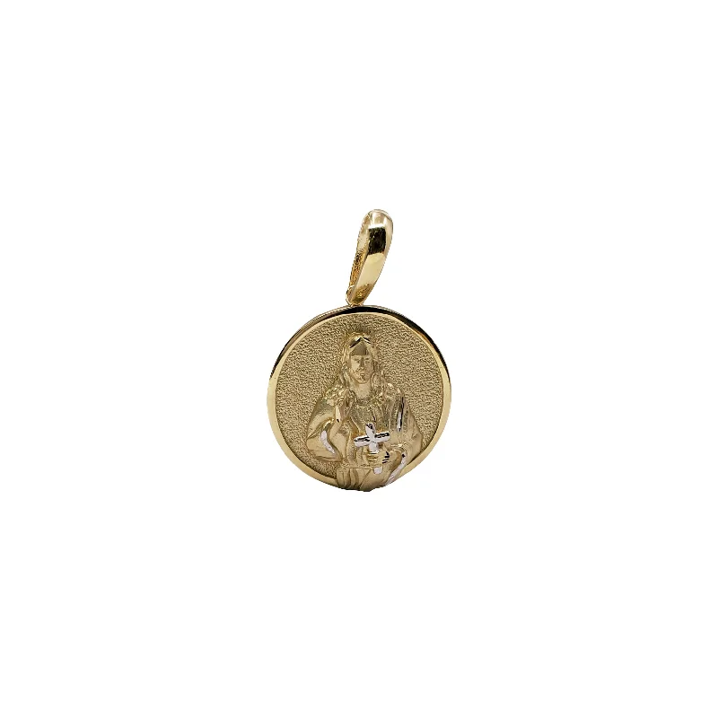 opal and gold earrings Round Shape Jesus Pendant (14K)