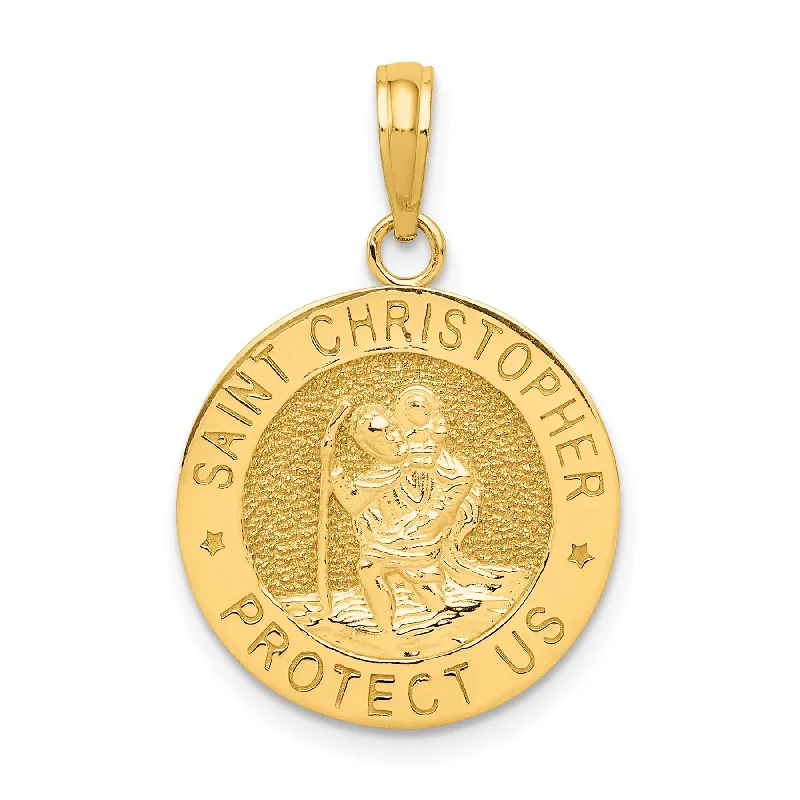 handmade wire-wrapped gemstone ring Saint Christopher "Protect Us" Circular Medal Pendant (14K)