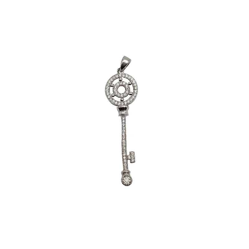 pearl stud earrings classic Ship's Wheel Design Key Pendant (Silver)