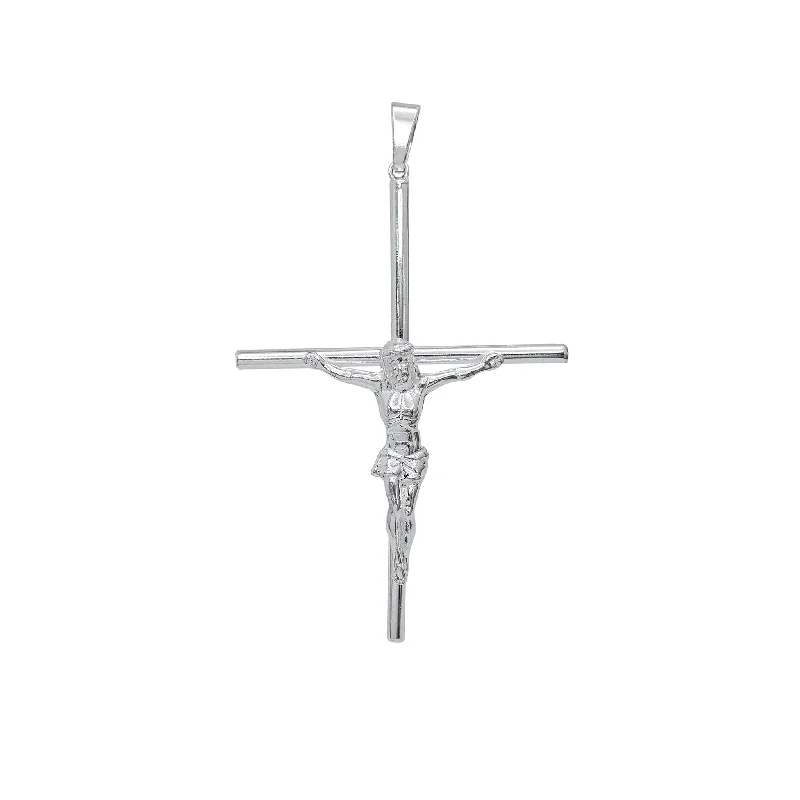 adjustable braided rope ring Solid Crucifix Cross Pendant (Silver)
