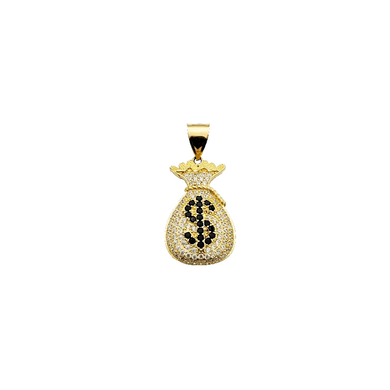 sapphire halo engagement ring Sparkling Money Bag with Black Dollar Sign Symbol Pendant (14K)