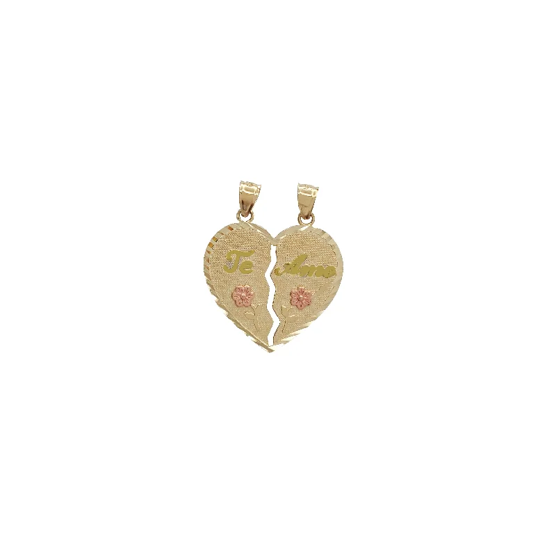 rose gold bezel ring "Te Amo" Partable Heart Pendant (14K)