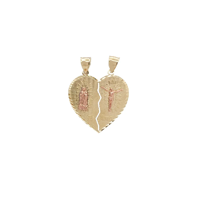 dainty gold chain ring Textured Heart "Te Amo" Partable Pendant (14K)