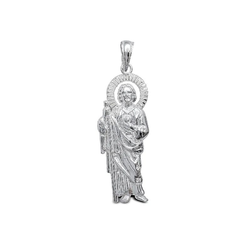 pearl and gold chain earrings Textured Saint Jude Pendant (Silver)