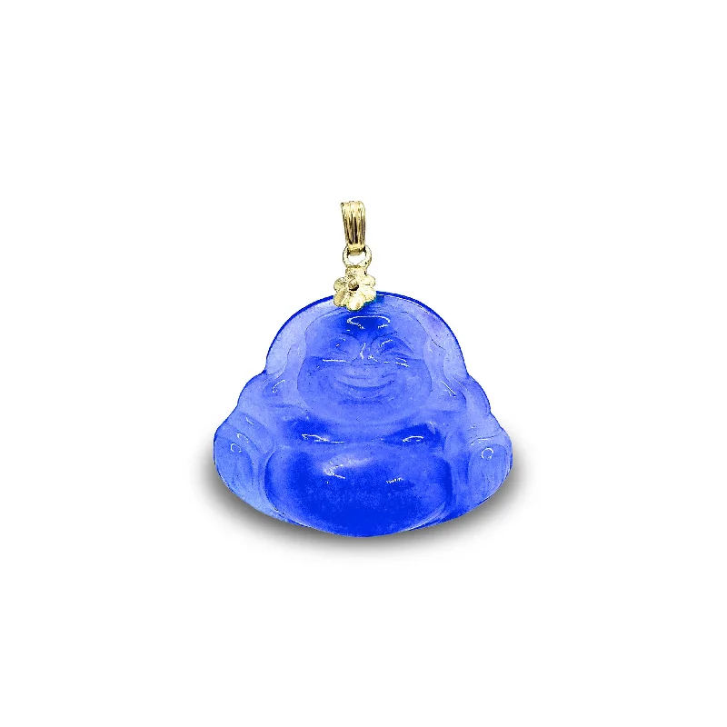 simple gold stacking rings Translucent Jade Dark Blue Laughing Buddha Pendant (14K)