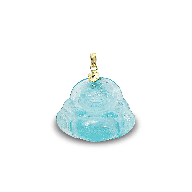 chunky boho turquoise ring Translucent Jade Light Blue Laughing Buddha Pendant (14K)