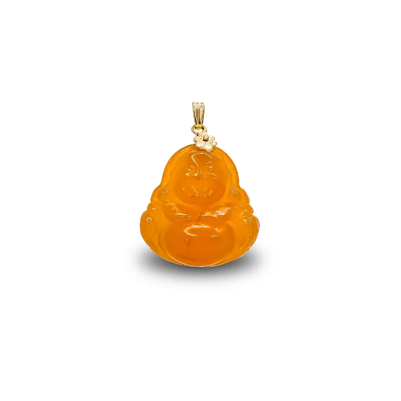 vintage diamond pendant necklace Translucent Orange Jade Laughing Buddha Pendant (14K)