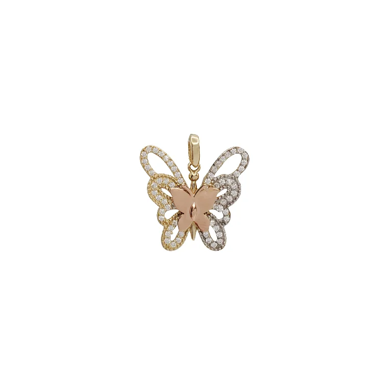 modern geometric silver ring Tricolor Butterfly Stoneset Aura Pendant (14K)