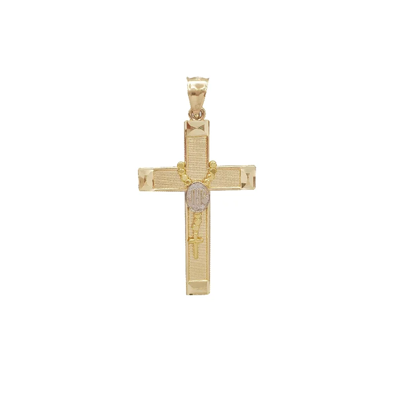 sapphire princess cut ring Two-Tone Cross With Rosary Pendant (14K)