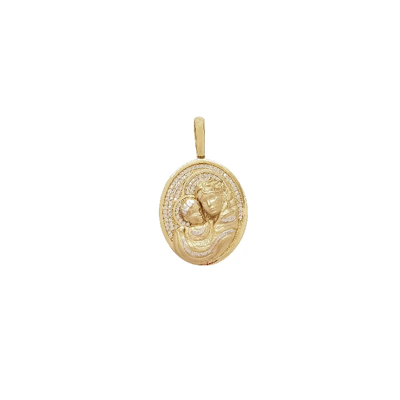 celestial star cluster earrings Two Tone "Madonna and Child" Virgin Mary Medallion Pendant (14K)
