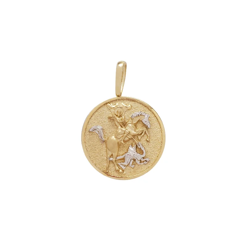 crystal-studded gold ring Two Tone Saint George Medallion Pendant (14K)
