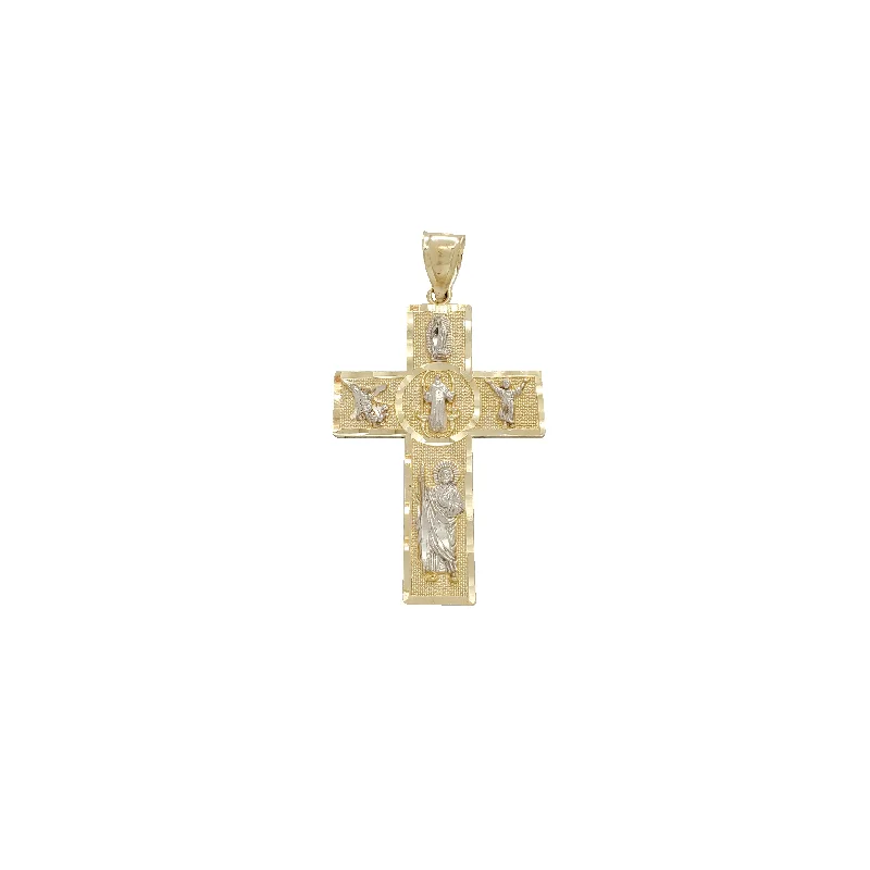 simple gold hoop earrings Two-Tone Saints Cross Pendant (14K)