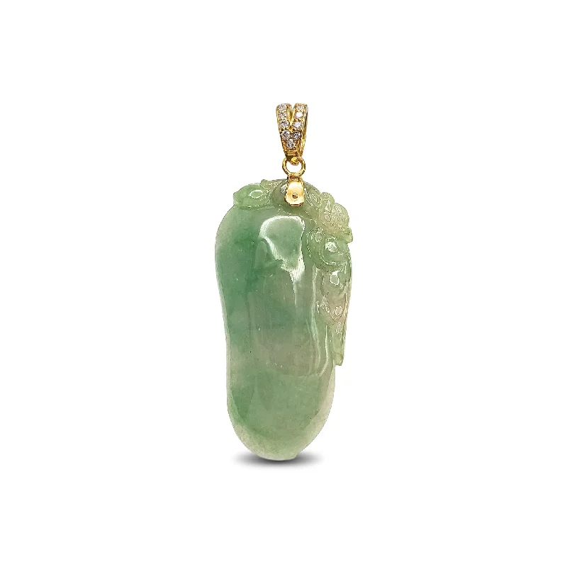 minimalist silver stacking bangles VS Diamond Longevity Peach & Monkey Jade Pendant (14K)