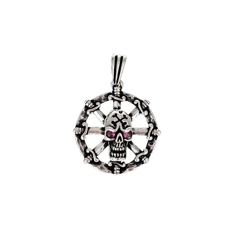 custom zodiac sign ring Wheel Skull Pendant (Silver)