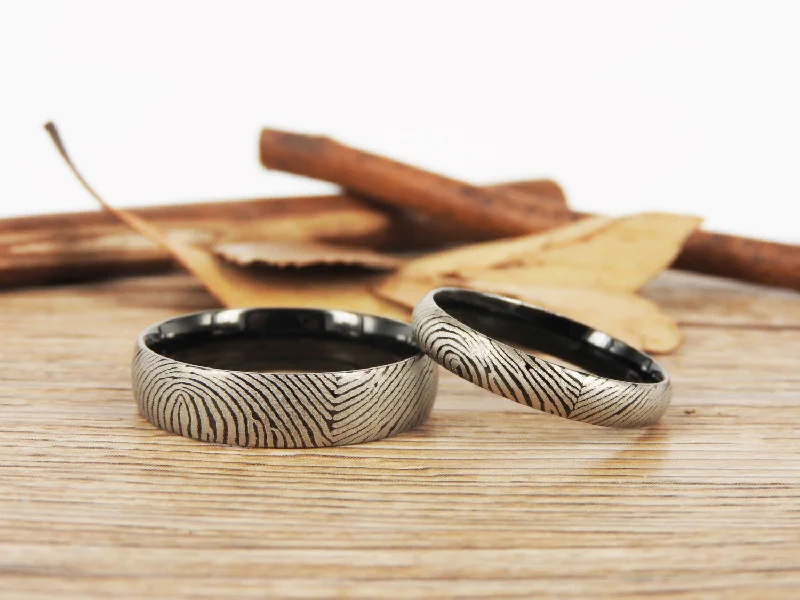 natural jade ring Your Actual Finger Print Rings,Family Fingerprints, Matching FingerPrint Ring, His and Her Promise Rings - Black Wedding Titanium Rings Set