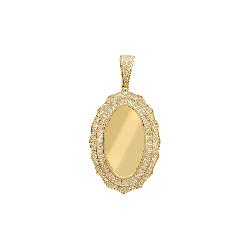 sleek black titanium ring Zirconia Baguettes & Round Oval Picture Pendant (14K)