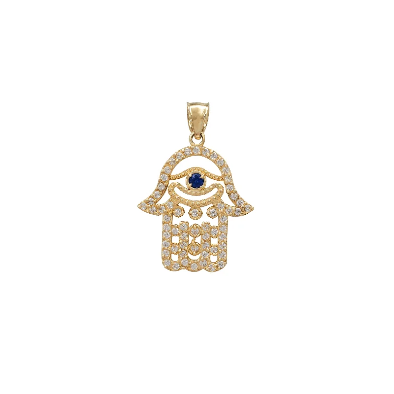gemstone teardrop earrings Zirconia Blue Evil Eye Hamsa Pendant (14K)
