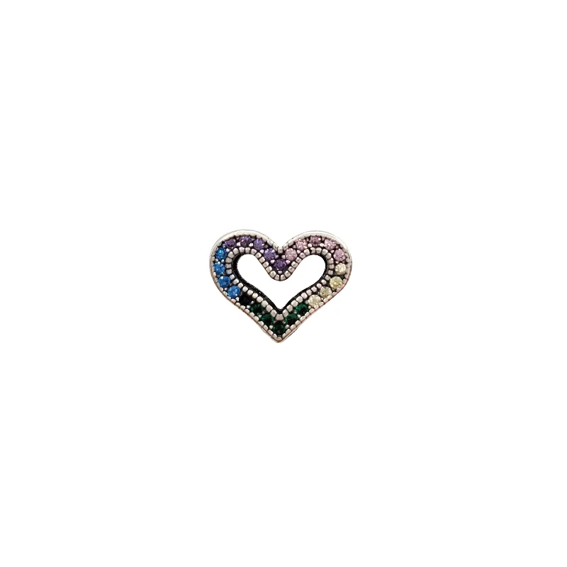 handcrafted opal inlay ring Zirconia Colorful Heart Charm for Bracelet (Silver)