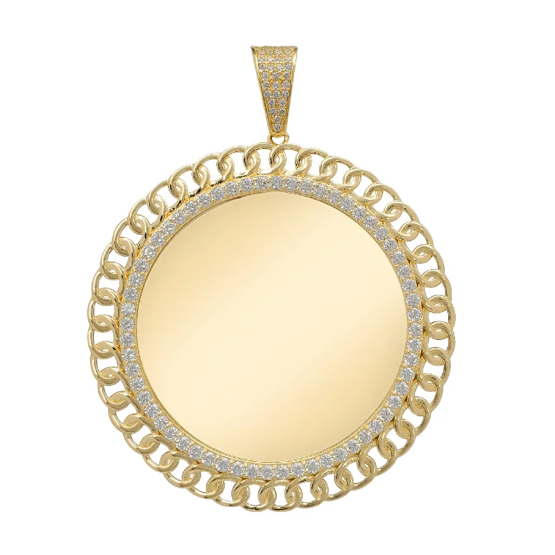 dainty gemstone chain bracelet Zirconia Cuban Frame Round Picture Pendant (14K)